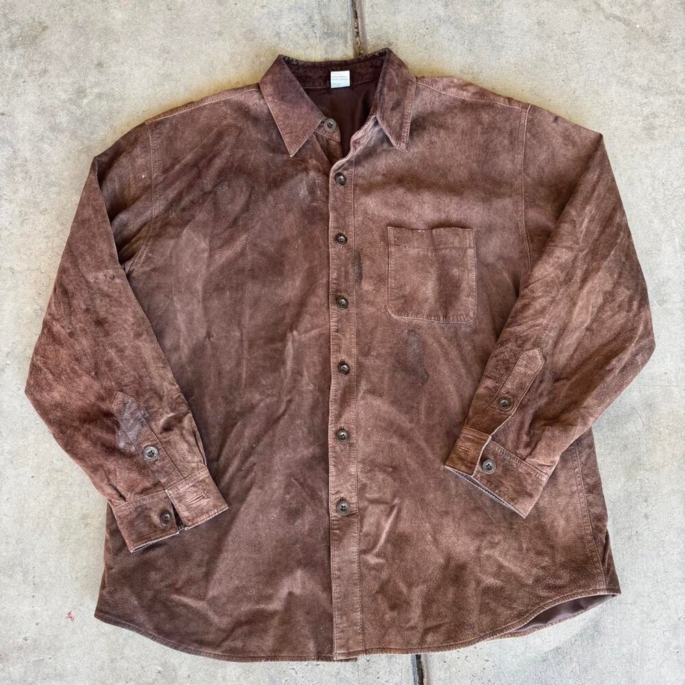 Brown suede leather button up shirt